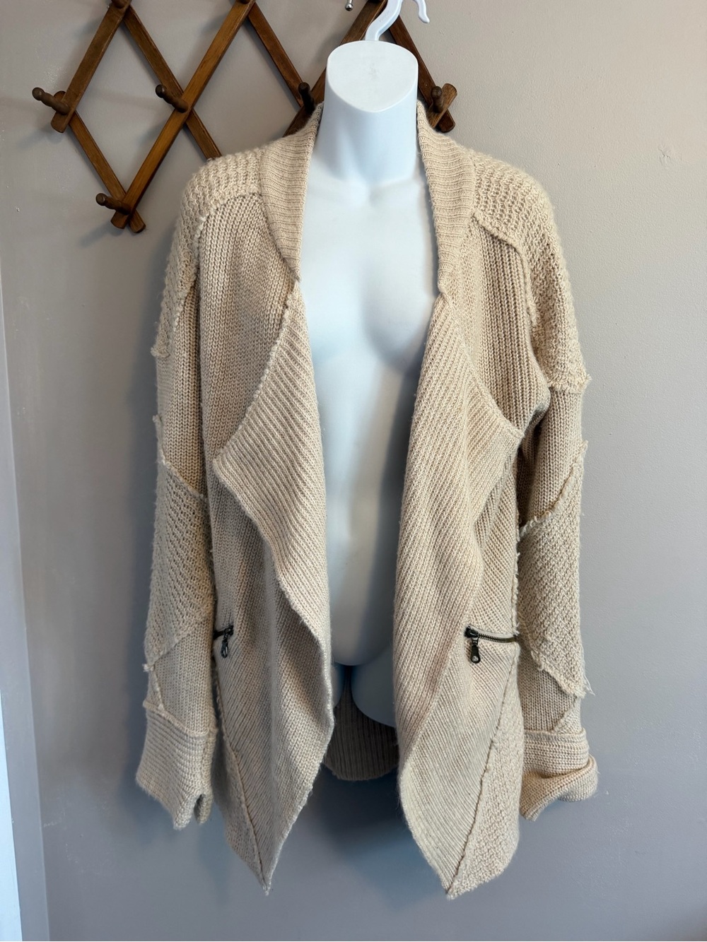 Rapsodia Alpaca Blend Waterfall Open Front Cardigan Beige Cream Large